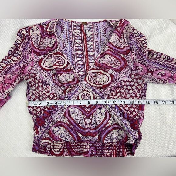 Free People Womens Red Wild Patterned Paisley Print V-Neck Crop Blouse Top XS - Picture 6 of 12